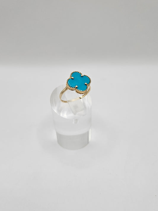 Anillo de trebol turquesa 14k