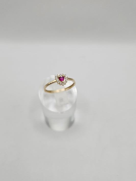 Anillo de corazon rojo 14k